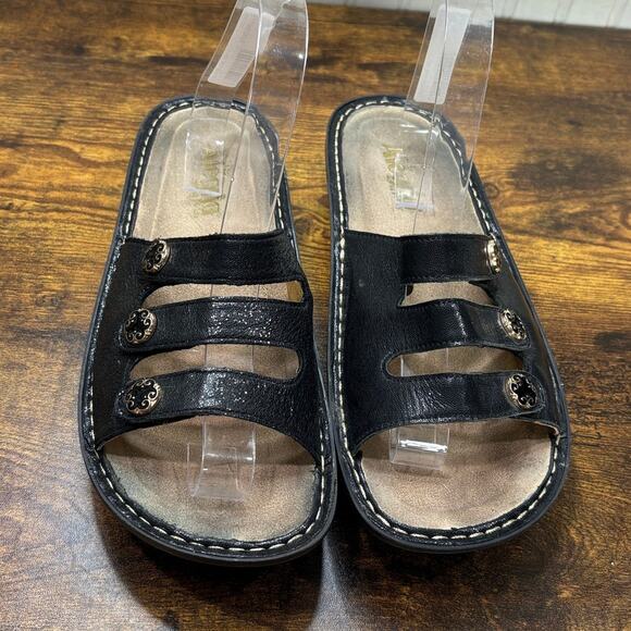 Alegria Size EU 40 US 9.5/10 Sandals Fiona Triple Strap Adjustable Black Shiny - Picture 2 of 12